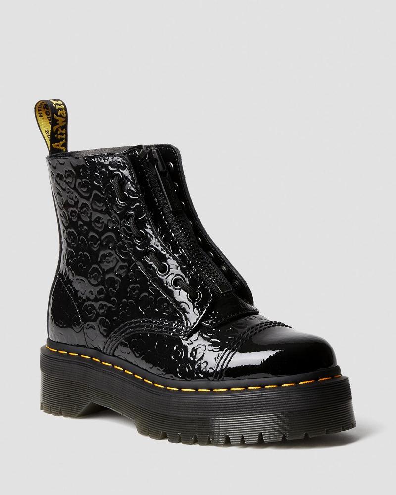 Dr Martens Sinclair Leopard Emboss Lak Læder Platform Støvler Dame Sort Leopard | DK 255KOR